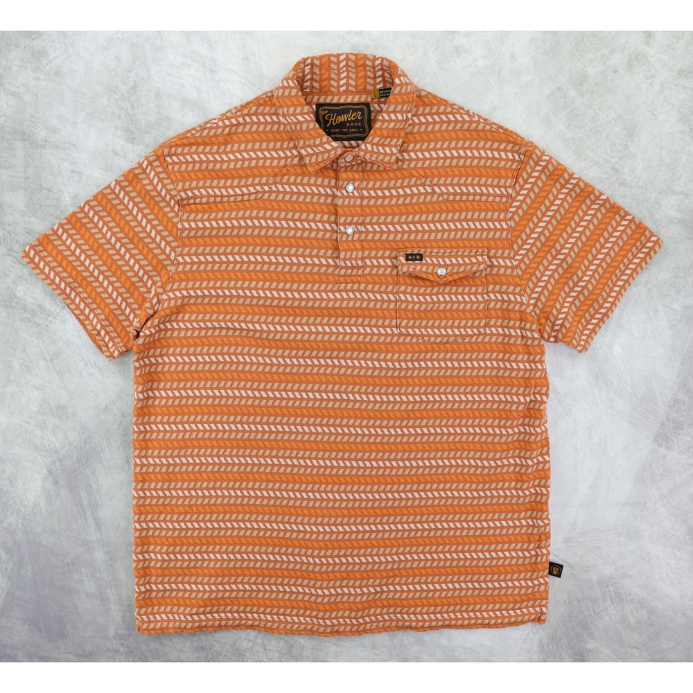 Howler Brothers Orange and White‎ Striped Polo